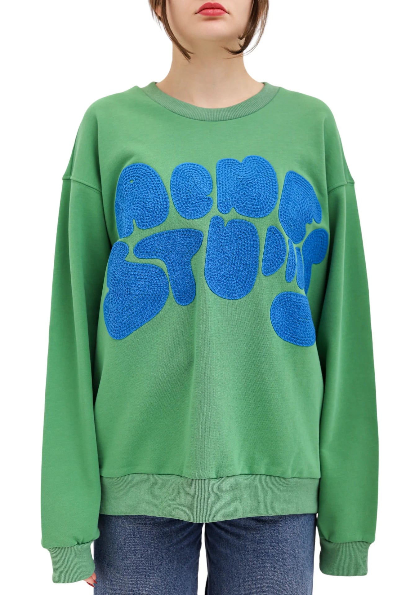 Acne Studios Crew neck bubble logo sweater Electric Green