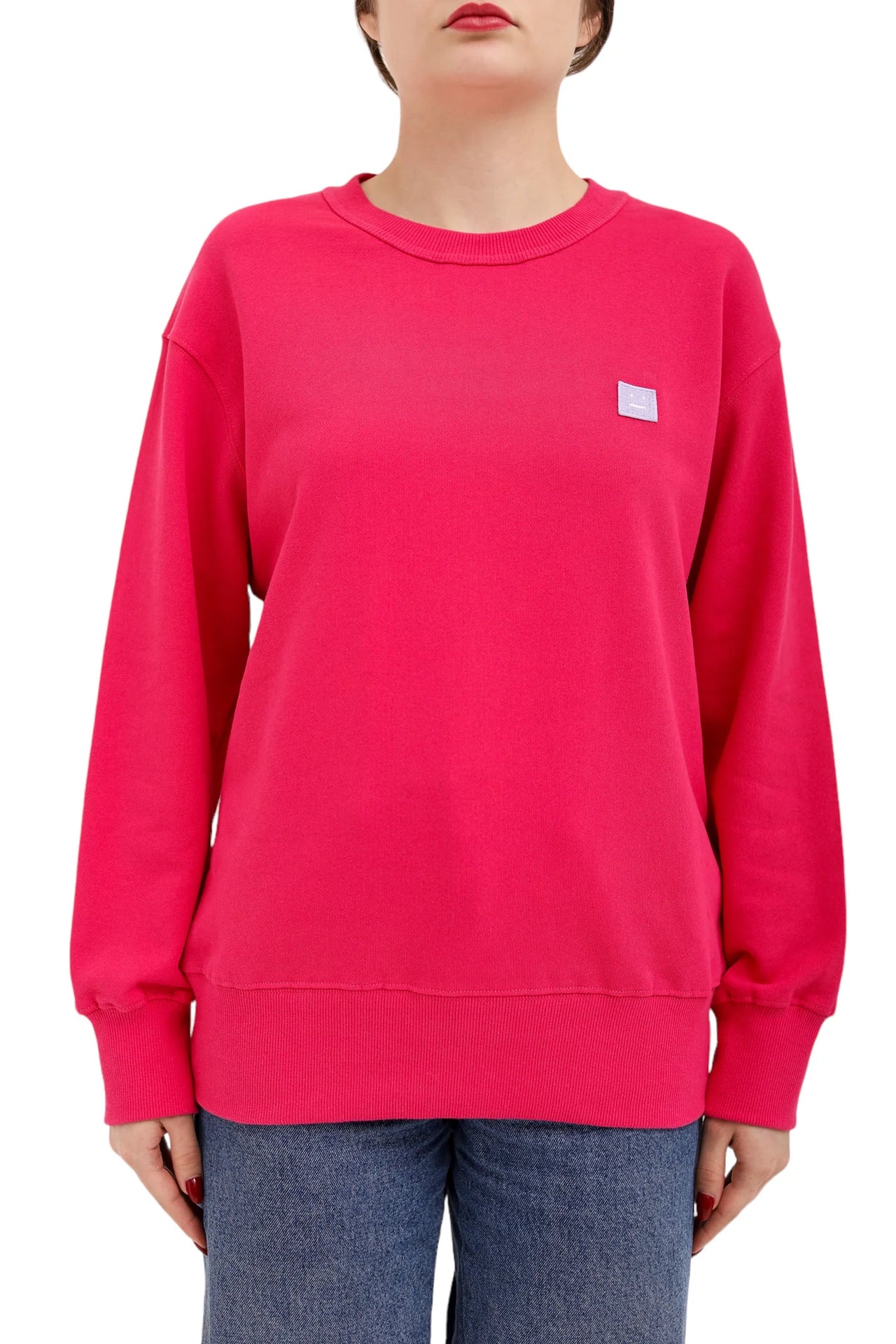 Acne Studios Face Patch Crewneck Sweatshirt Neon Pink