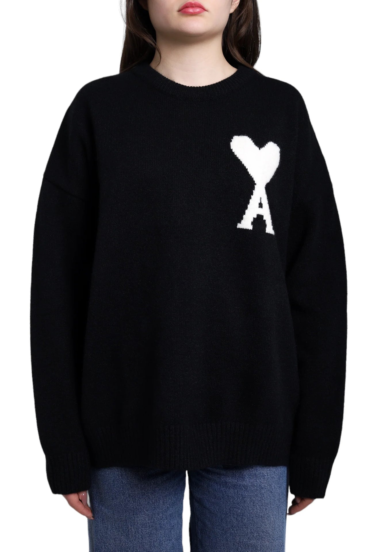 AMI Paris Ami De Coeur Oversize Sweater Black White Heart