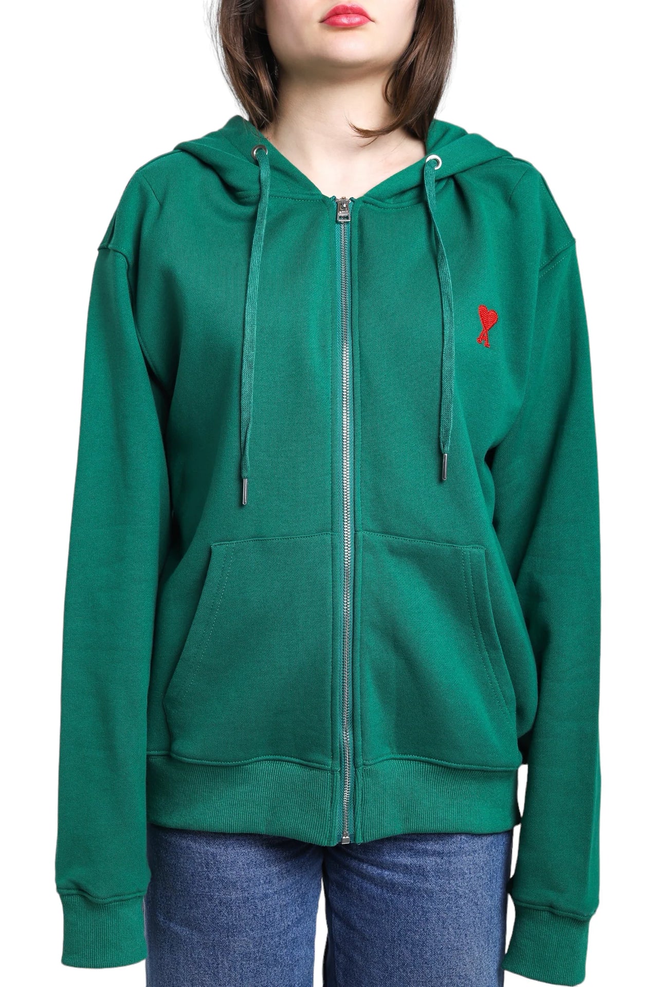 AMI Paris Ami De Coeur Zipped Hoodie Green