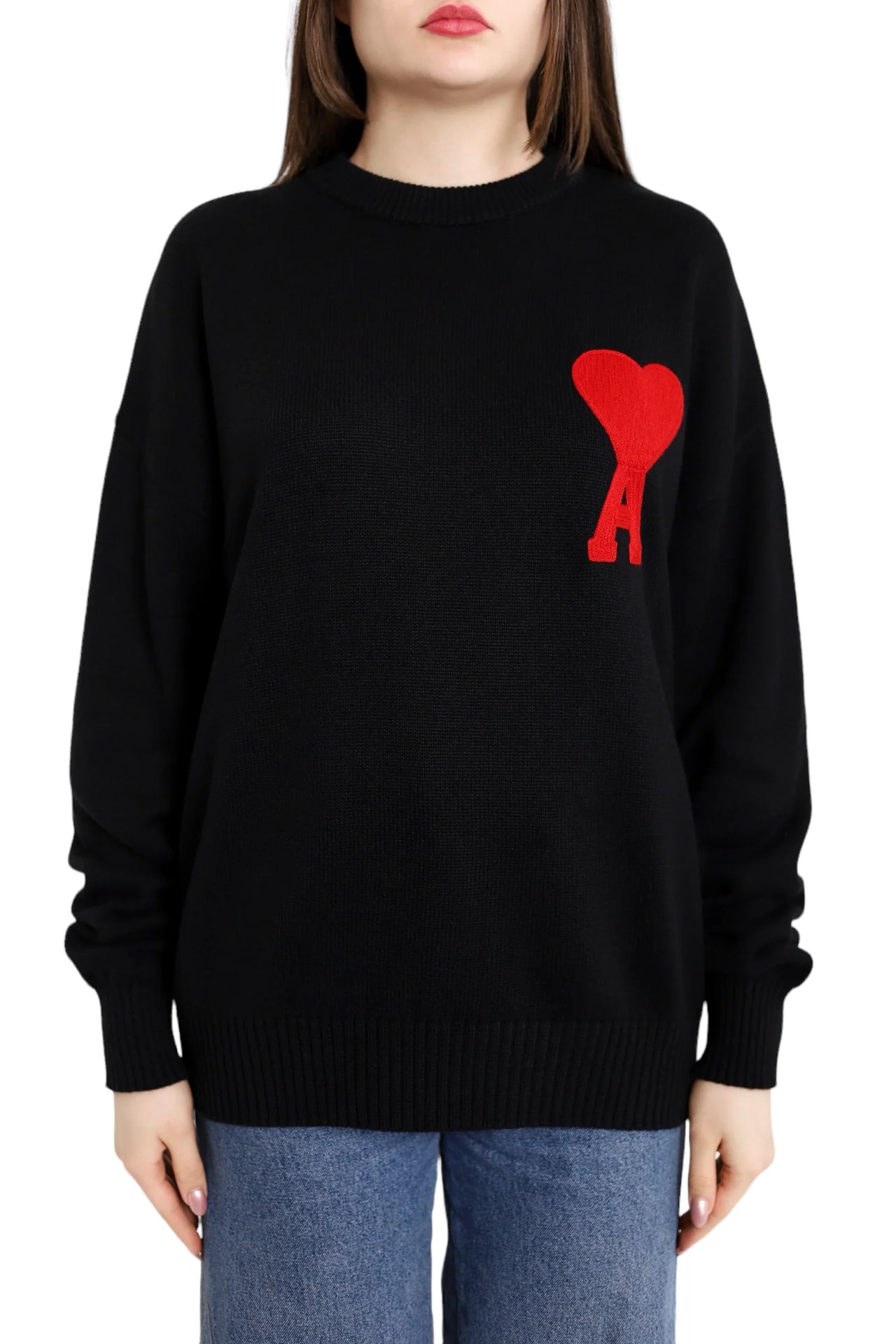 AMI Paris Ami De Coeur Oversize Sweater Black Red Heart