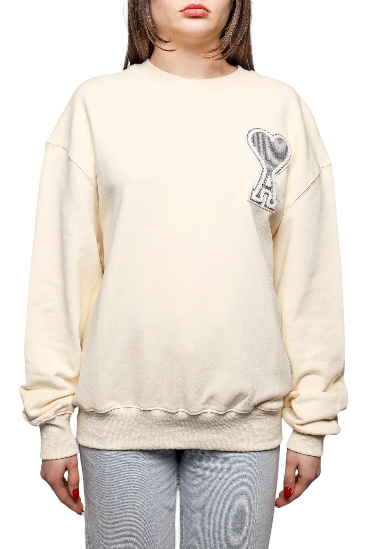 AMI Paris oversize Ami de Coeur patch sweatshirt Beige