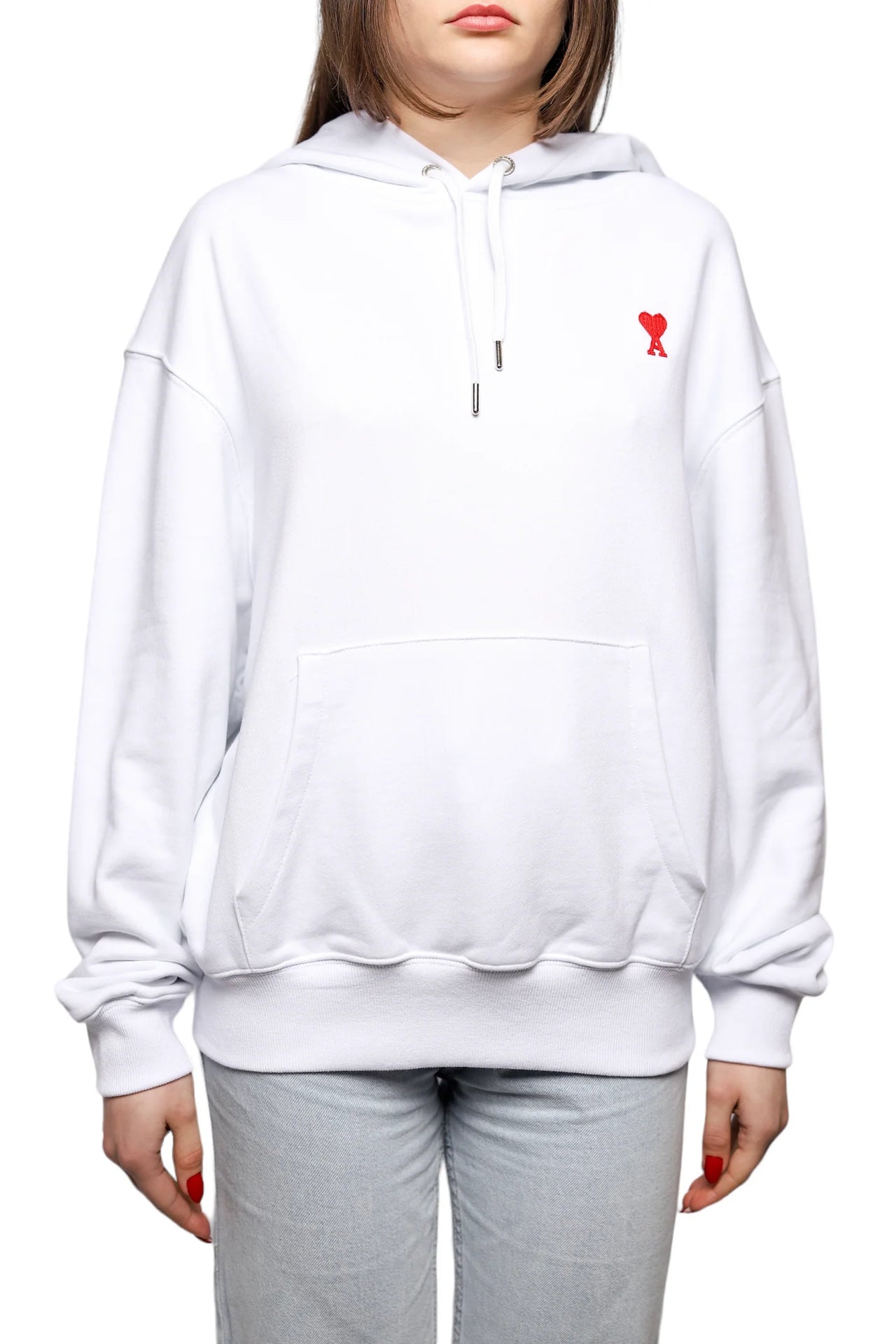 AMI Paris Ami de Coeur Small Heart Logo Hoodie White