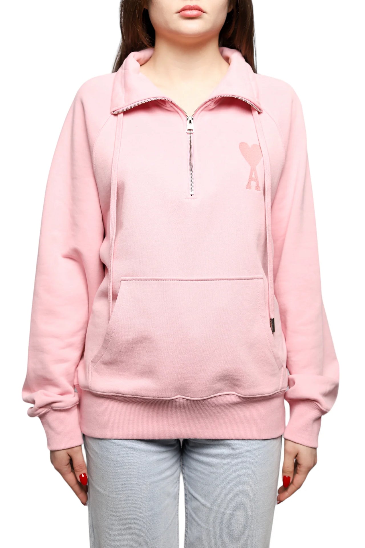 AMI Paris Ami de Coeur Half-zip Sweatshirt Pale Pink