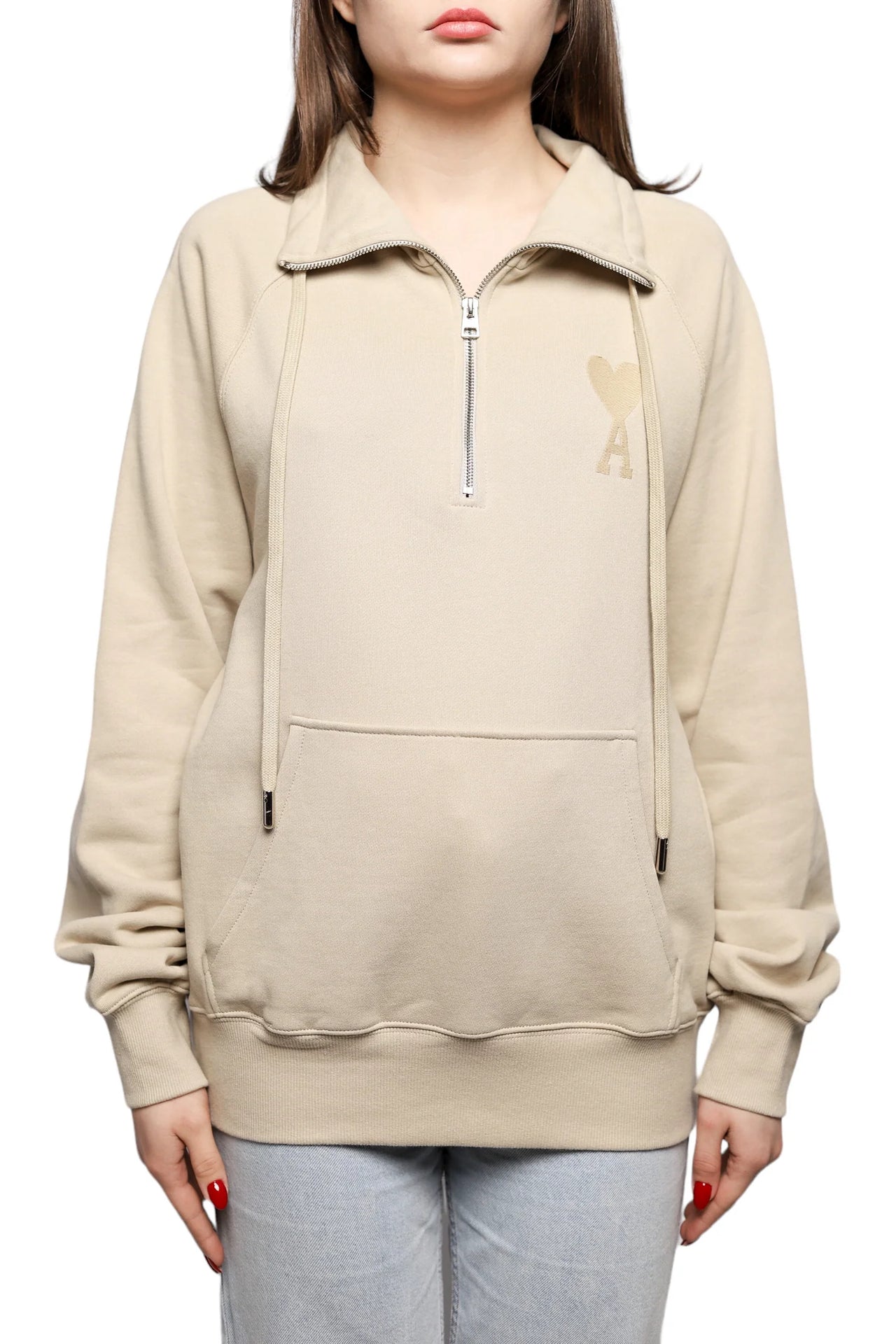 AMI Paris Ami de Coeur Half-zip Sweatshirt Beige