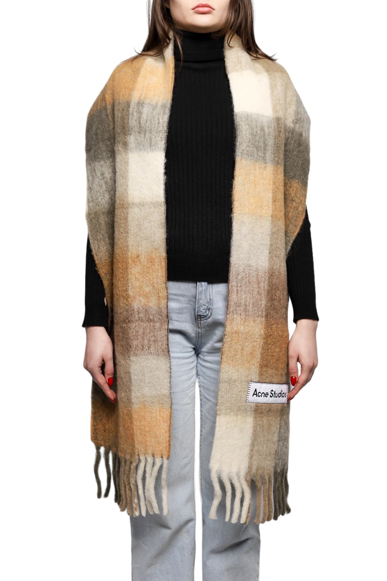 Acne Studios Checked Wool Fringe Scarf Taupe/Green/Black - Оригінал