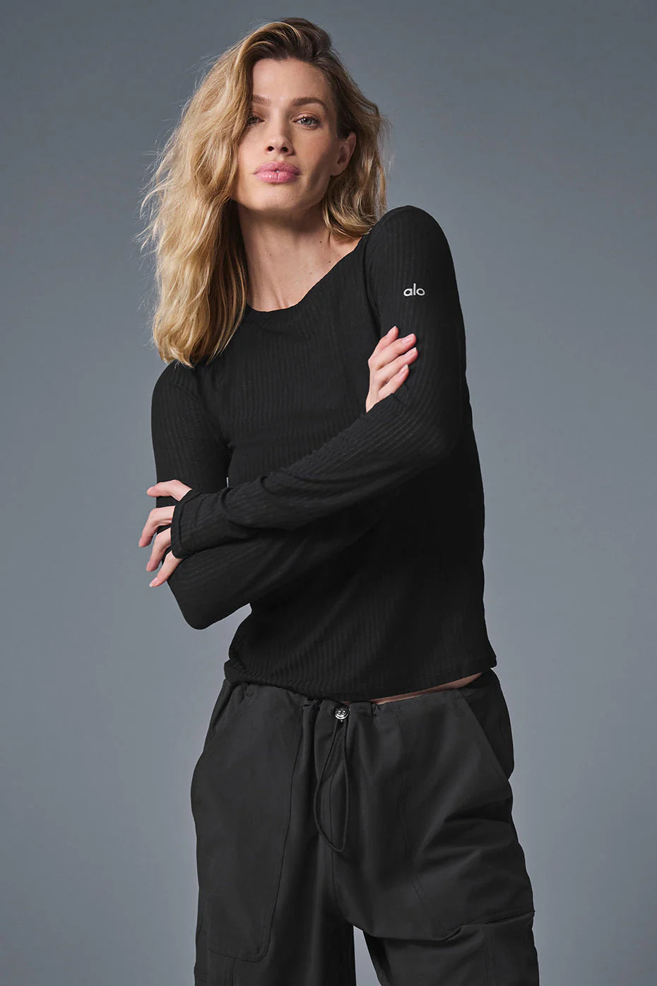Alo Yoga Ribbed Sea Coast Long Sleeve Black