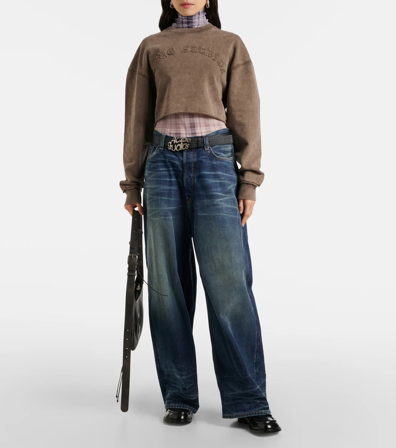 Acne Studios Logo Cropped Cotton Jersey Sweatshirt Brown